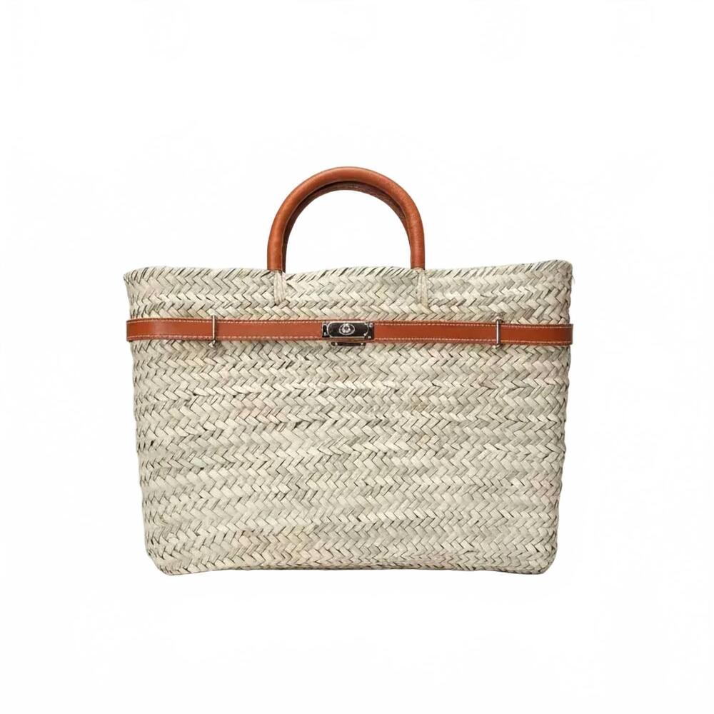 NEW DLD women's classic designer inspired straw tote bag in orange